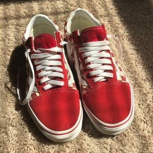 Red old skool checkered Vans